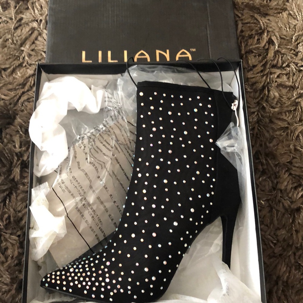 Rhinestone ankle black boots